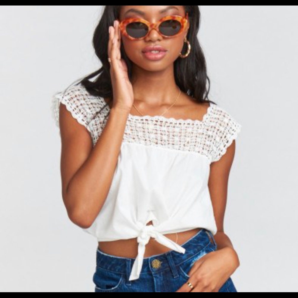 Show Me Your Mumu crochet tie front crop top
